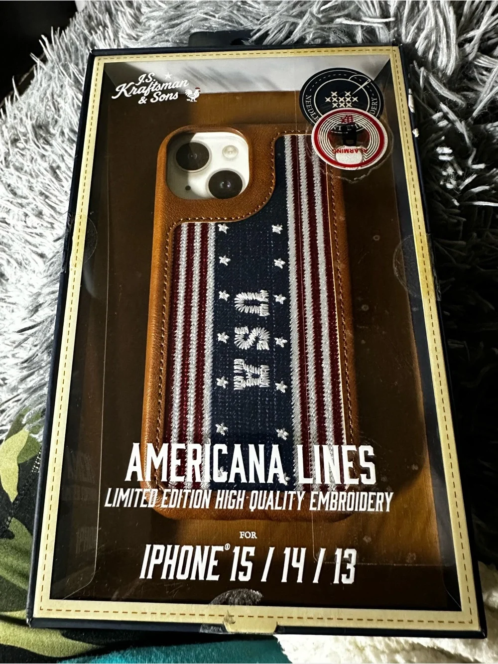 USA Stripe Leather Phone Case - Brown